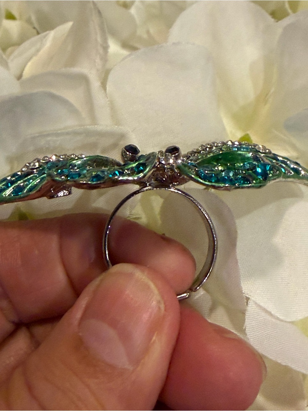 Oversized Rhinestone Butterfly Statement Cocktail Ring - Adjustable - Picture 10 of 16